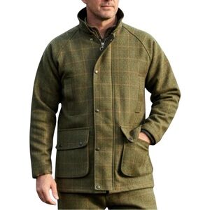 Game Technical Apparel Padded Derby Tweed Green Wool Countrywear Jacket Coat